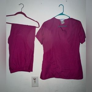Set of pink scrub top and bottoms